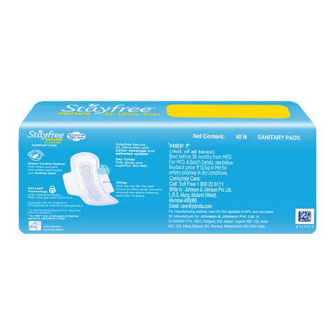 Stayfree Secure XL Ultra Thin Dry Cover Sanitary Pads For Women With Wings, 40 Pads
