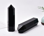 MOGEMT Large Black Obsidian Crystal Tower Natural Healing Crystal Point Wand Obelisk 6 Faceted Reiki Chakra Meditation Therapy H