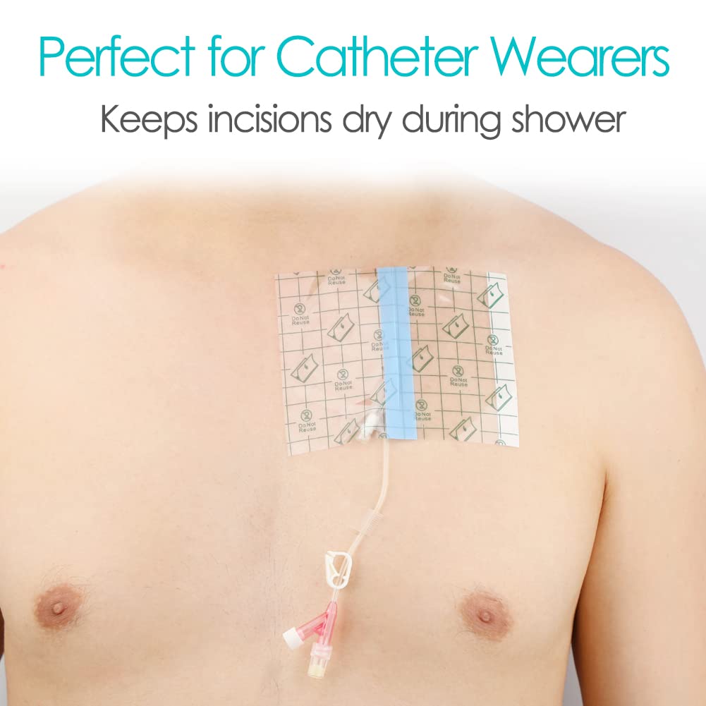 50Pcs Waterproof Shower Protector Bandage 4x4.7 inch for Chest Chemo Port Dialysis Catheter Shower Cover Hemodialysis Surgery In