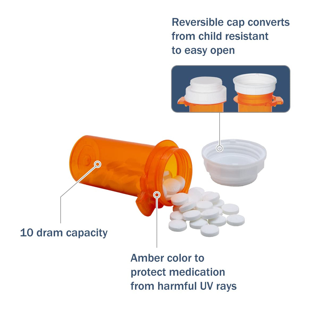 Ezy Dose Pill Box and Medicine, Vitamin Container & Vial | 10 Dram Storage | Child-Resistant Cap | Case of 250