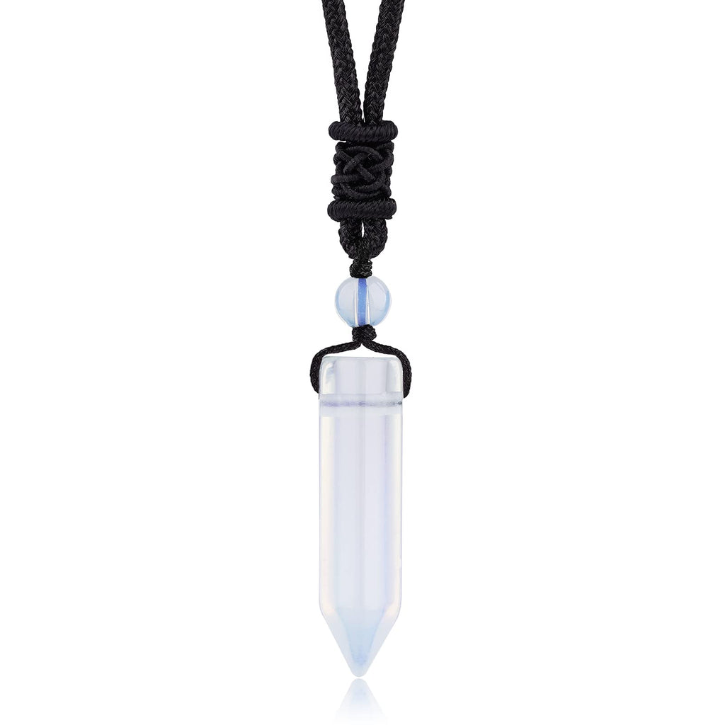 TIKCAUZ Hexagonal Crystal Stone Necklace White Opalite Point Pendant with Adjustable Rope Natural Gemstone Necklace Handmade Jew