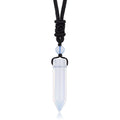 TIKCAUZ Hexagonal Crystal Stone Necklace White Opalite Point Pendant with Adjustable Rope Natural Gemstone Necklace Handmade Jew
