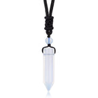 TIKCAUZ Hexagonal Crystal Stone Necklace White Opalite Point Pendant with Adjustable Rope Natural Gemstone Necklace Handmade Jew