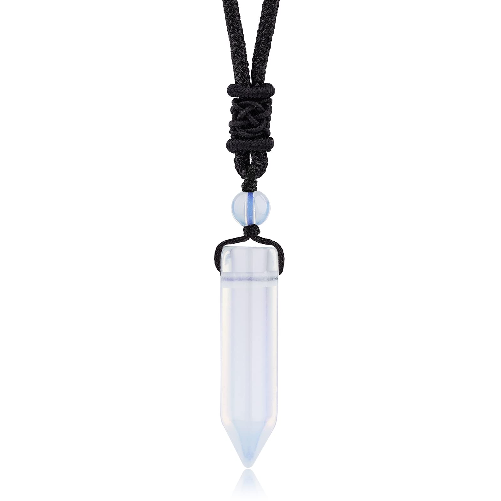 TIKCAUZ Hexagonal Crystal Stone Necklace White Opalite Point Pendant with Adjustable Rope Natural Gemstone Necklace Handmade Jew