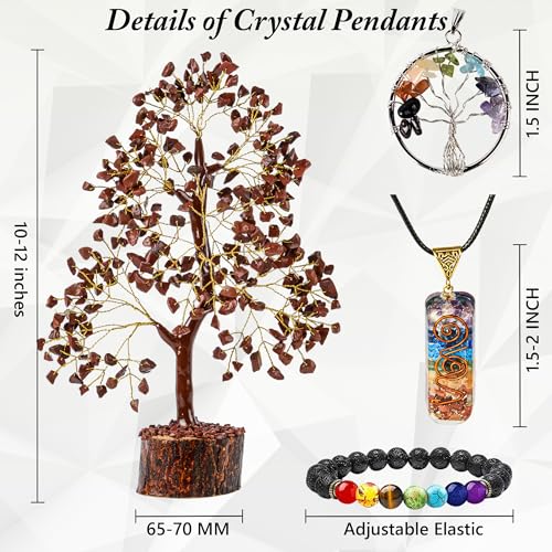 Crystal Tree of Life Red Jasper Healing Crystal Trees for Home & Office Decoration, Handmade Money Bonsai Trees for Positive Ene