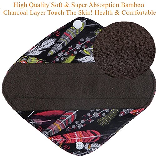 Reusable Waterproof Bamboo Charcoal Menstrual Pads Sets-Panty Liner Regular Flow Heavy Flow (pinjie, s)