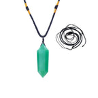 Runyangshi Green Aventurine Healing Crystal Pendants, Double Pointed Natural Crystal Quartz Necklace 6 Faceted Chakra Crystal Wa