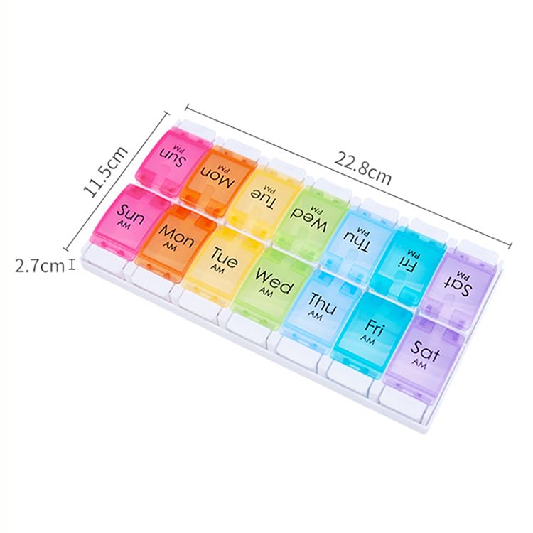 Wopanxye Push Button 7-Day Pill Case, Daily Medicine Planner, Travel Vitamin Organizer, Twice a Day AM PM 14 Compartments Pill B