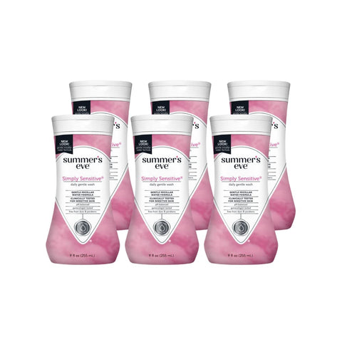 Summer's Eve Simply Sensitive Daily Gentle Feminine Wash, Removes Odor, pH balanced, 9 fl oz (Pack of 6)