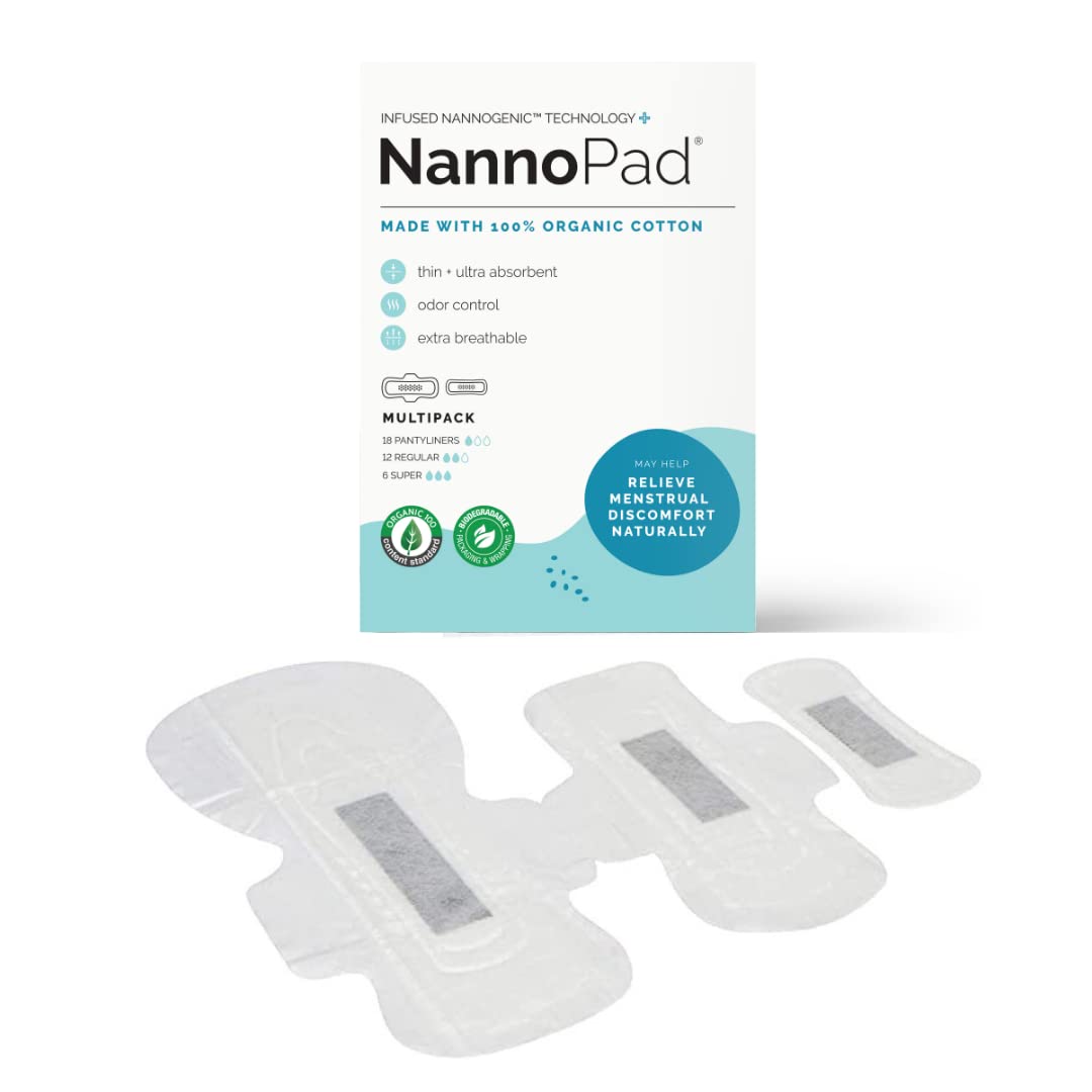 NannoPad Multipack Pads and Pantyliners - Made with Certified Organic Cotton - Regular, Super and Pantyliners for Full-Cycle Pro