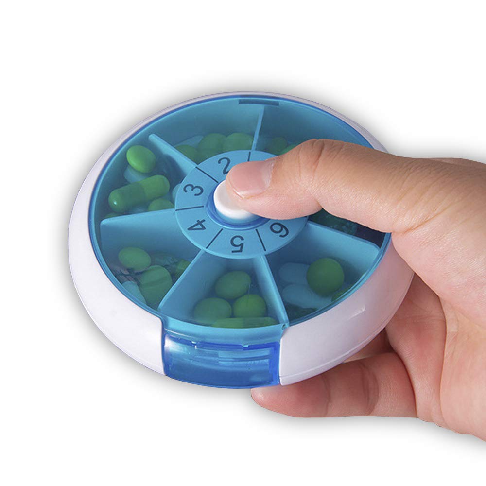 Medicine Pill Organizer, SZREDU Round Pill Box,Daily Pill Case 1 Time a Day,Rotating Pill Cases Organizers 7 Day,Weekly Vitamin