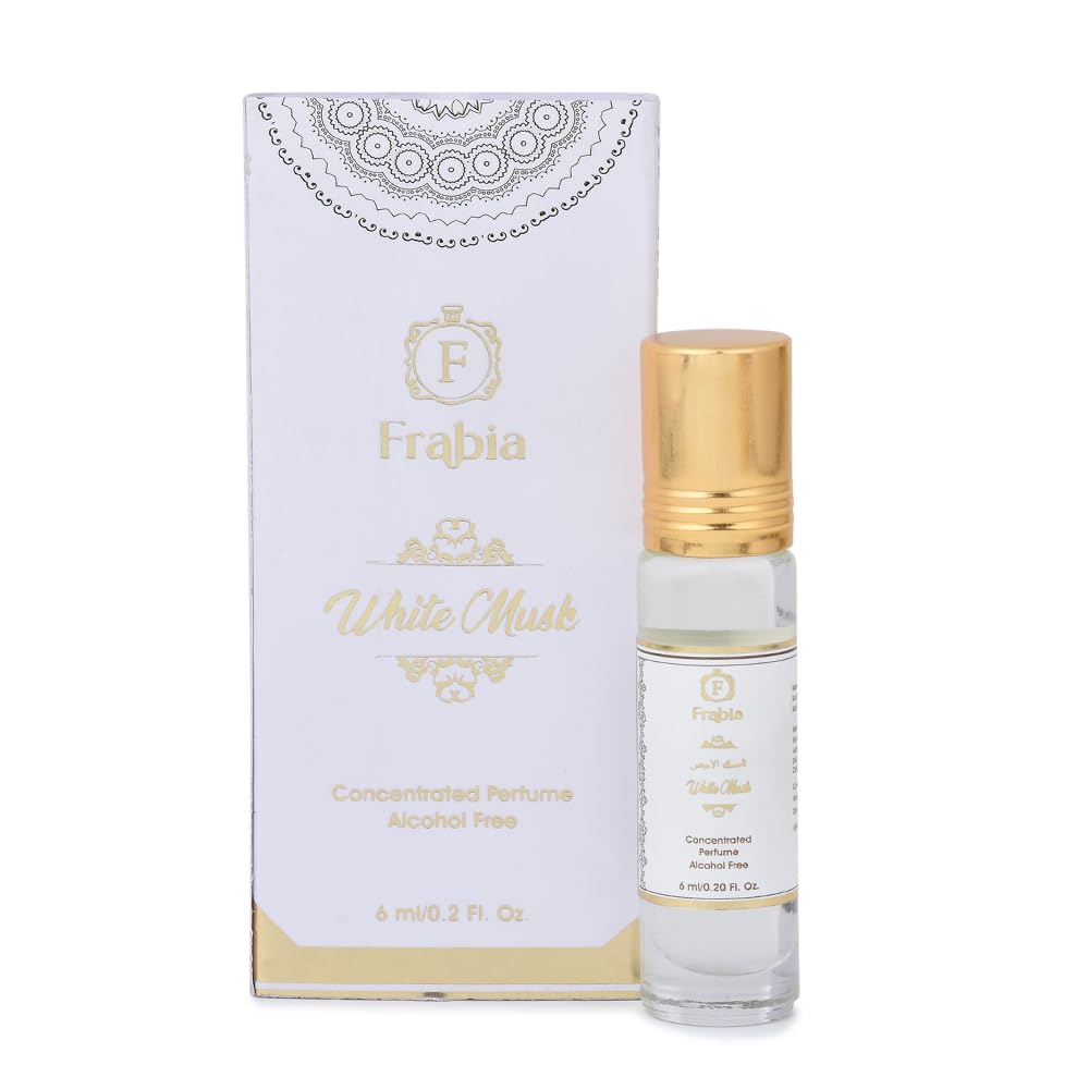 Frabia White Musk Attar Perfume Oil Roll On for Men and Women | Musk, Lily and Rose Fragrance Notes | 12 Hrs Long Lasting, Alcoh