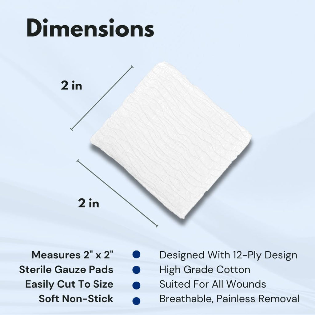 Dealmed 2 x 2 Sterile Gauze Pads (100 Count) Disposable and Individually Wrapped Medical Gauze Pads, Wound Care Product for Firs
