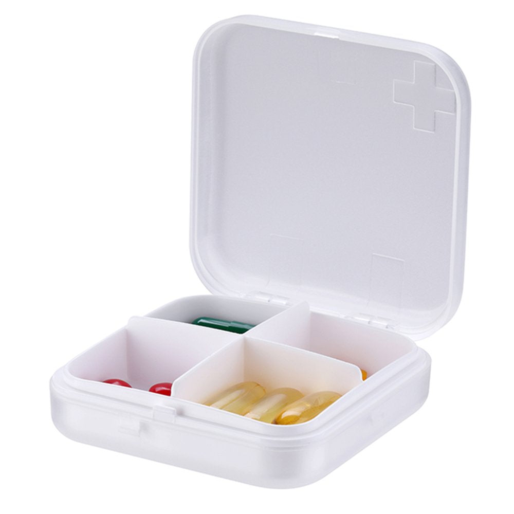 ZDQZC Portable Pill Organizer - Slim Pill Box for Purse or Travel, Compact Pill Case(4 Compartment,White)