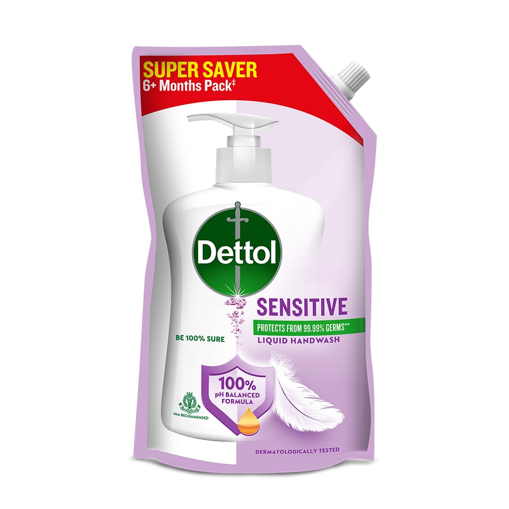Dettol Liquid Hand Wash Refill, Sensitive, 675Ml | Ph Balanced | 10X Better Germ Protection