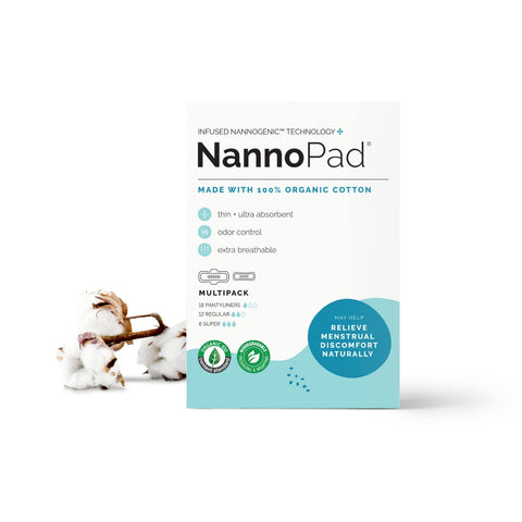 NannoPad Multipack Pads and Pantyliners - Made with Certified Organic Cotton - Regular, Super and Pantyliners for Full-Cycle Pro