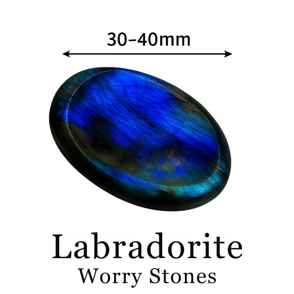 Anaya Agate Labradorite Worry Stone 35-40mm - Healing Thumb Crystal for Anxiety & Stress Relief - Palm Meditation Stone with Vel