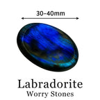 Anaya Agate Labradorite Worry Stone 35-40mm - Healing Thumb Crystal for Anxiety & Stress Relief - Palm Meditation Stone with Vel
