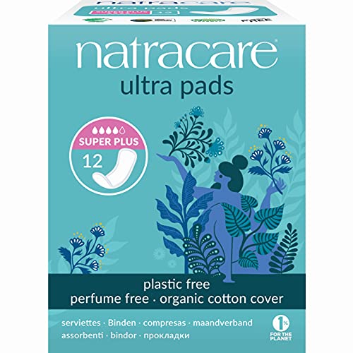Natracare Slim Fitting Ultra Pads with Wings, Super Plus, Made with Certified Organic Cotton, Ecologically Certified Cellulose P