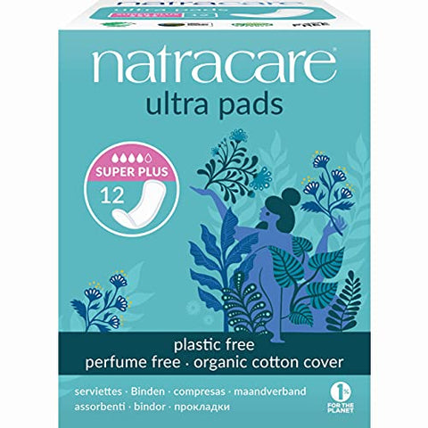 Natracare Slim Fitting Ultra Pads with Wings, Super Plus, Made with Certified Organic Cotton, Ecologically Certified Cellulose P