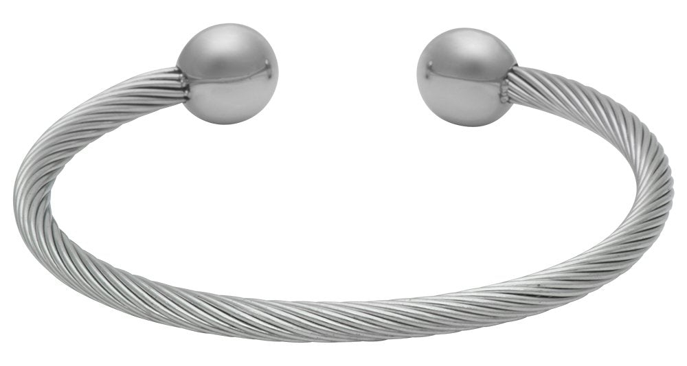 QRAY Silver Deluxe Surgical Steel Golf Athletic Bracelet Men Women C-Shaped Health Wellness Bracelet (Medium: 7~7.75)