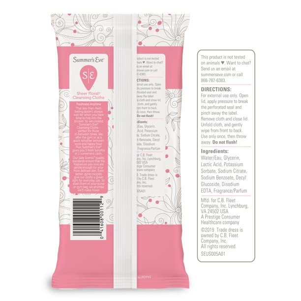 Summer's Eve Feminine Cleansing Cloths, Sensitive Skin, Sheer Floral 32 ea (Pack of 1)