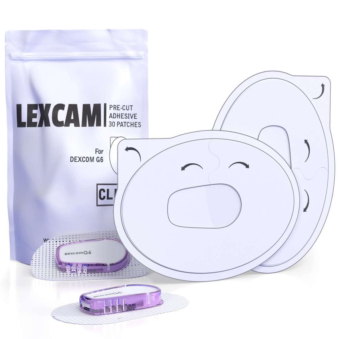 Lexcam - Dexcom G6 Adhesive Patch (30-Pack) - Waterproof, Transparent Overpatches for Continuous Glucose Monitoring - Color Clea