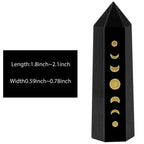 Amogeeli Wicca Moon Phase Black Obsidian Stone Point Wand for Reiki Meditation, 6 Faceted Prism Healing Crystal Decoration for H