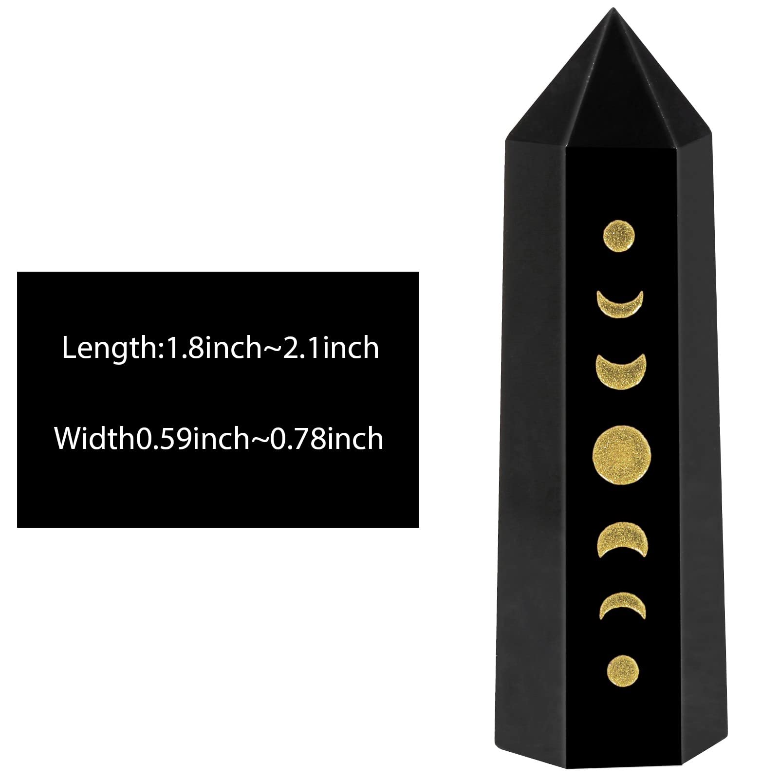 Amogeeli Wicca Moon Phase Black Obsidian Stone Point Wand for Reiki Meditation, 6 Faceted Prism Healing Crystal Decoration for H