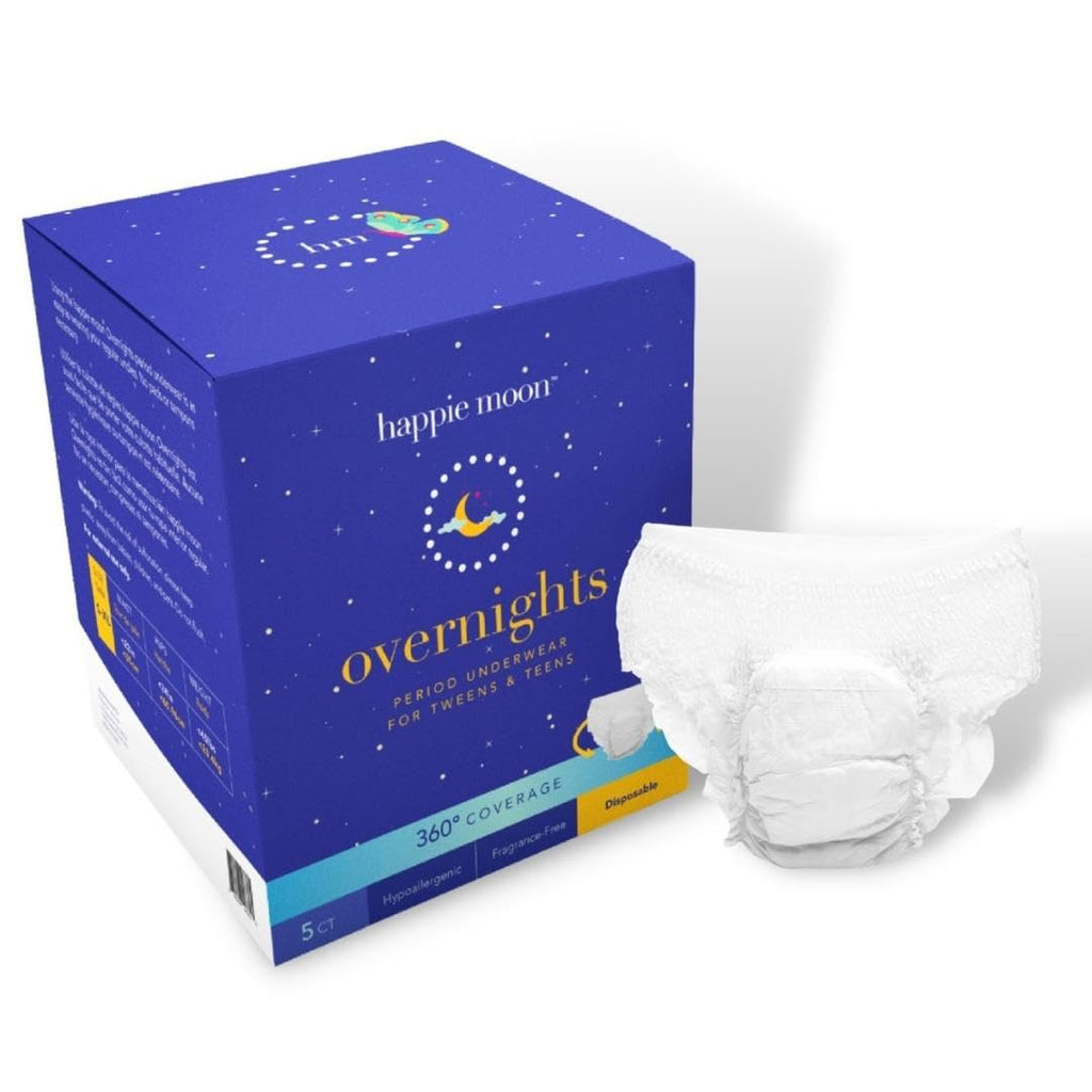 Happie Moon Overnight Period Underwear | 100% Cotton Covered Disposable Overnight for Tweens and Teens | Zero Chlorine, Bleach, 