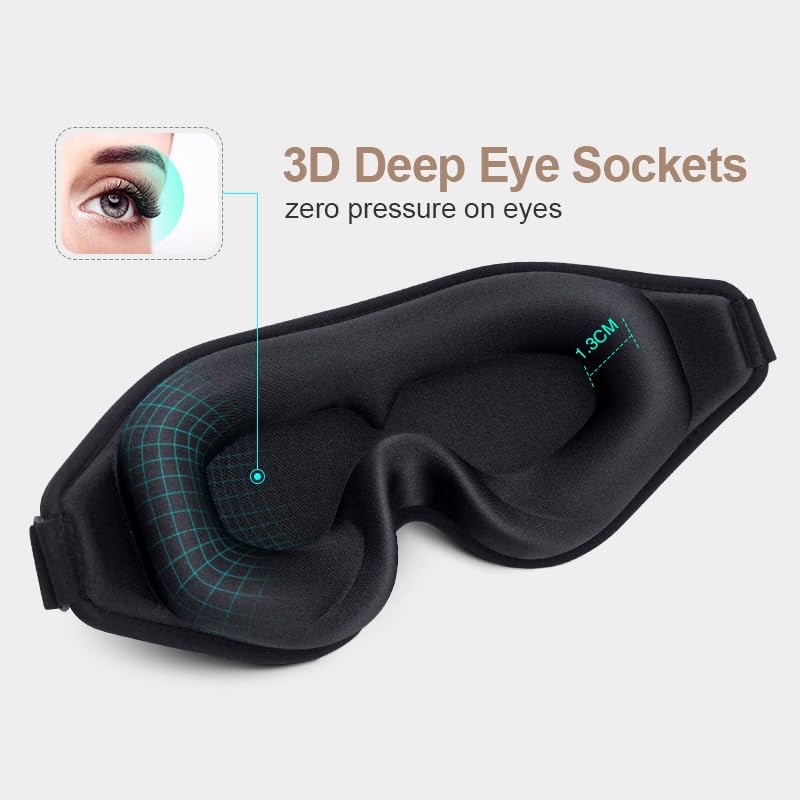 Sleep Mask for Side Sleeper Women Men, Light Blocking Eye Mask for Sleeping, 3D Contoured Cup Zero Eye Pressure Sleeping Mask wi