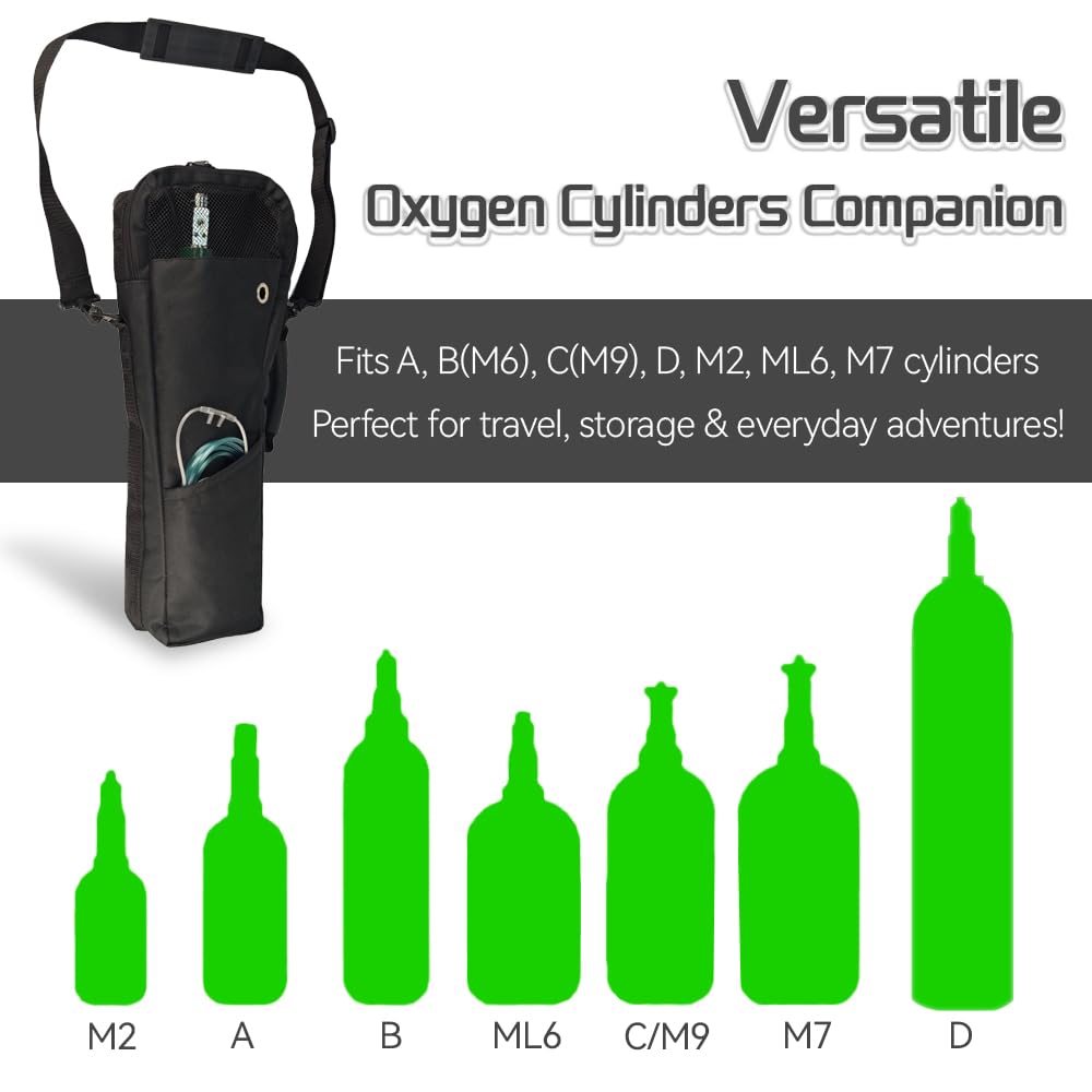 Portable Oxygen Shoulder Bag for A, B(M6), C(M9), D, M2, Ml6, M7 Size Oxygen Cylinders, Durable Oxford Material with Mesh Viewin
