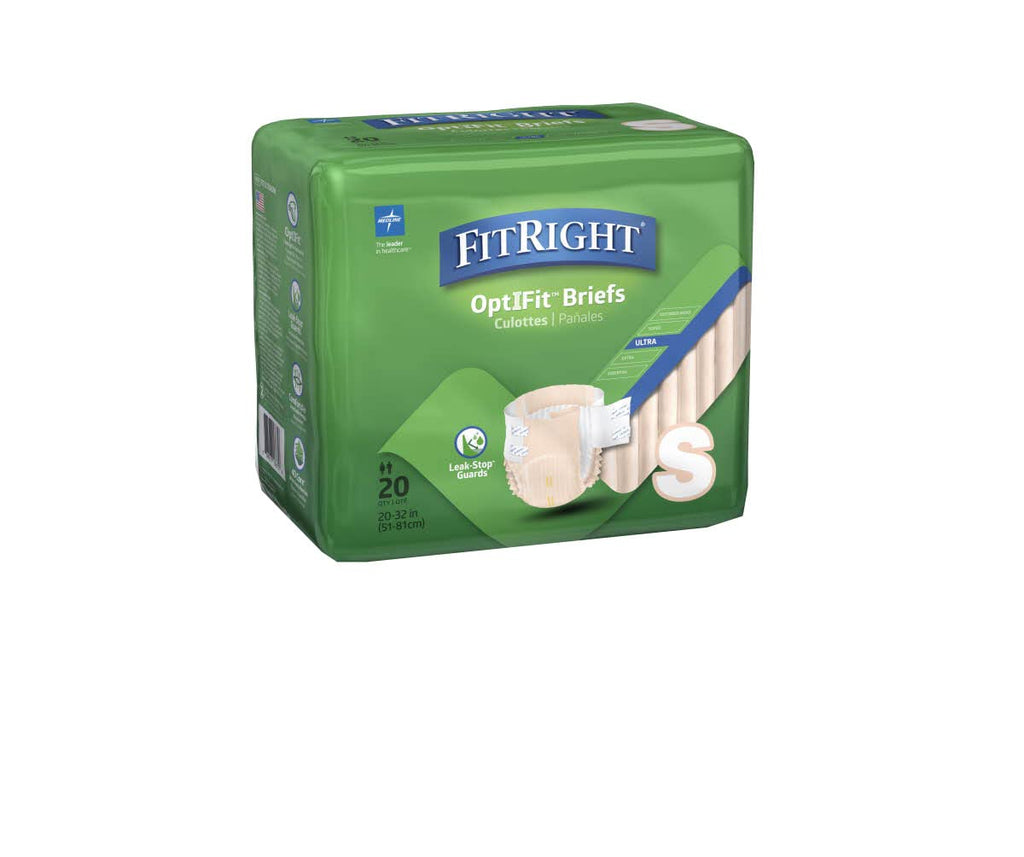 FitRight OptiFit Ultra Adult Briefs, Incontinence Diapers with Tabs, Heavy Absorbency, Small, 20 to 32, 20 Count