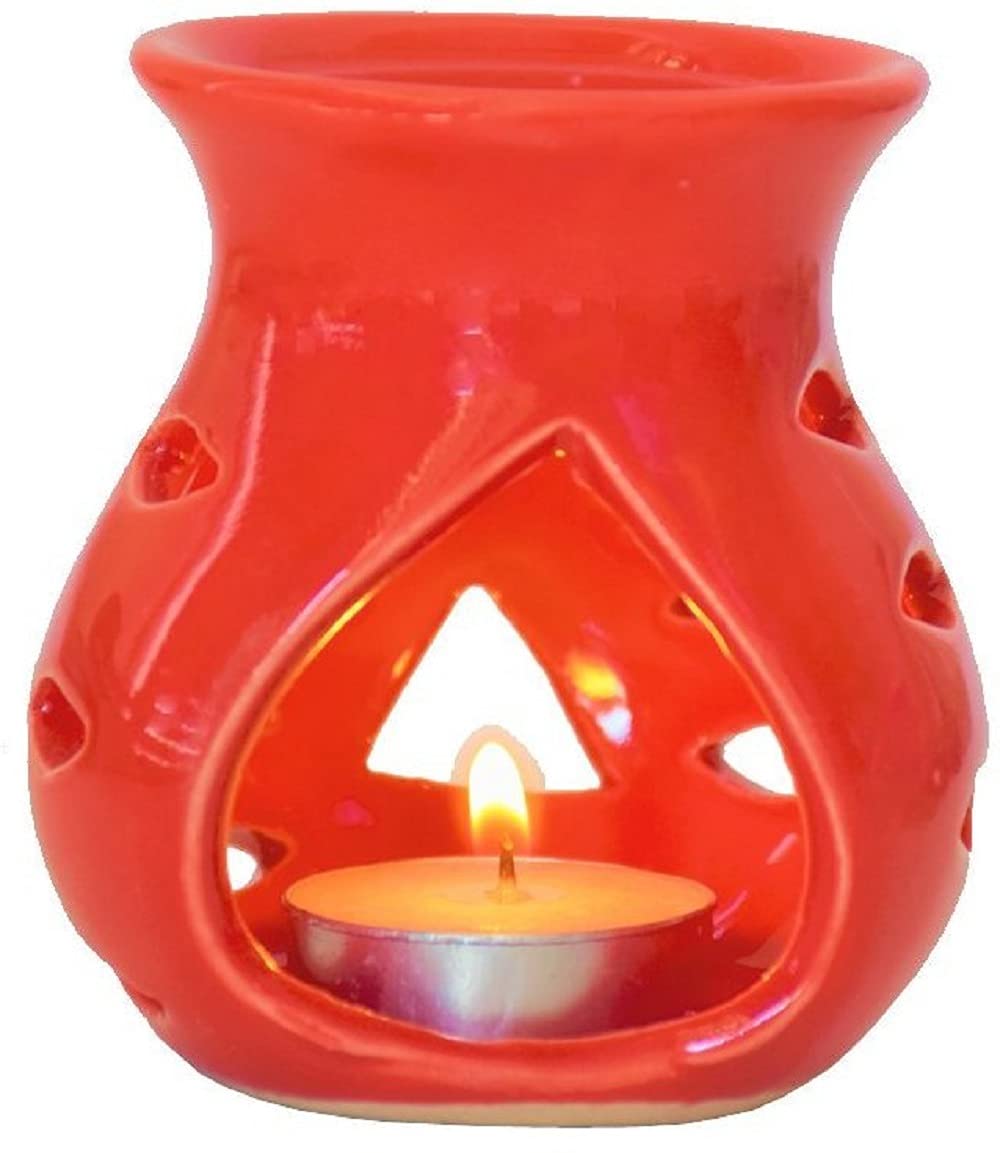 Mkd2 Rise Ceramic Clay Candle Essential Oil Diffuser Lamp/Aroma Burner (Red) Set of 2