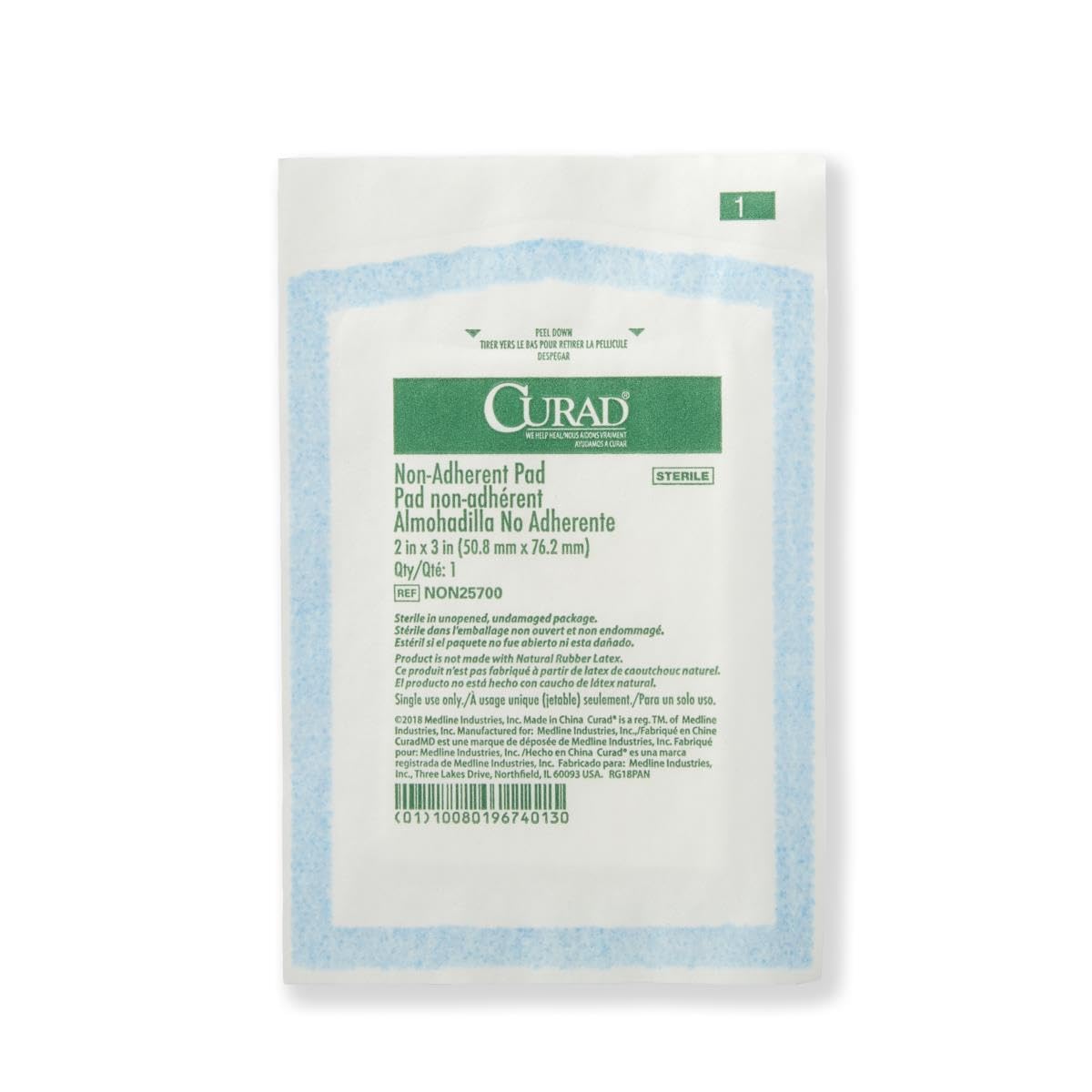 Curad Sterile Nonadherent Pad, Soft, Perforated, Absorbent, Cotton/Polyester, 2 x 3, Sterile, 100 pads
