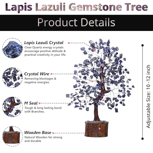 Lapis Lazuli Crystal Tree Meditation Accessories - Tree of Life Money Tree - Real Gemstones Crystal Decor Promotes Positive Ener