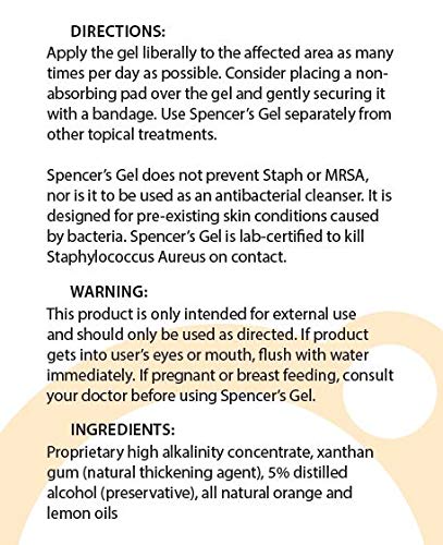 Spencers Gel Alkaline Formula (8oz) - lab-certified to kill Staph aureus on skin contact