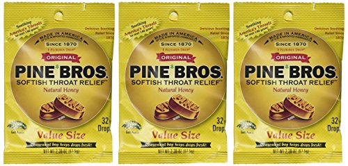 Pine Bros. Softish Throat Drops Value Size, Natural Honey, 32 Count (Pack of 3)