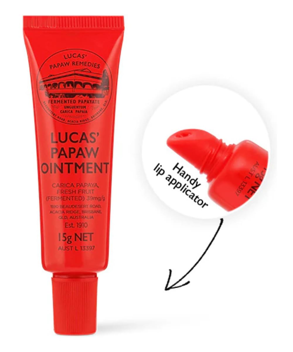 Lucas Papaw Ointment - 4 Tubes of 15g Each with Lip Applicator - Multipurpose Skin Relief - Made in Australia