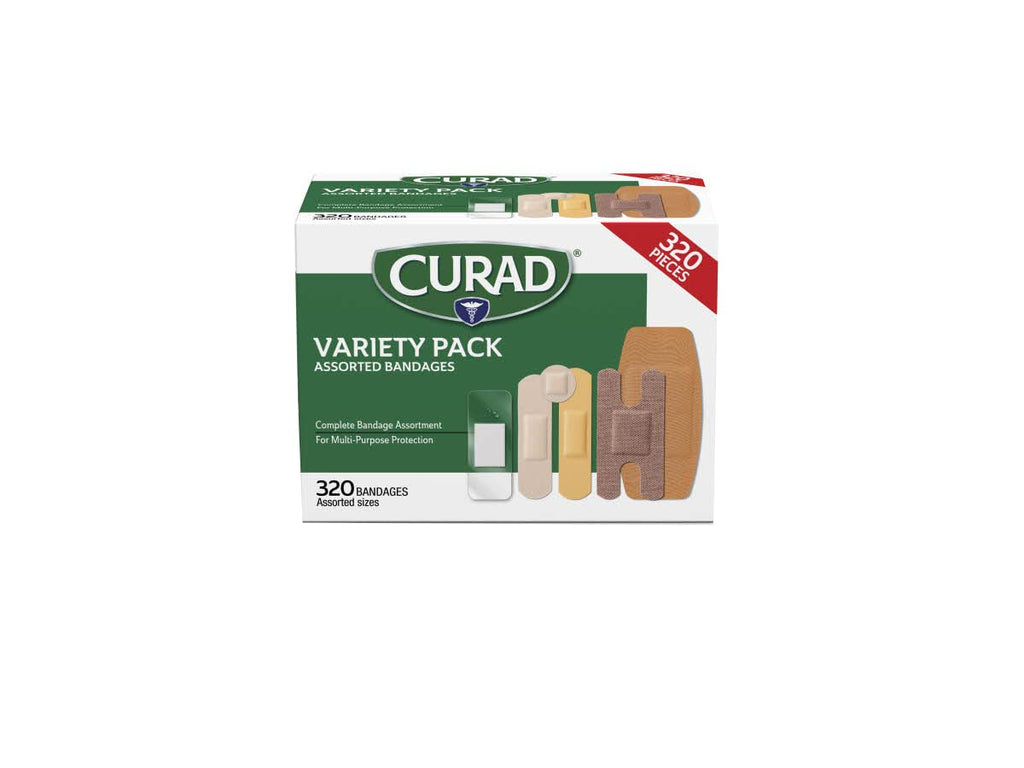 Curad Bulk Variety Pack Assorted Bandages, Flex-Fabric, Waterproof, Plastic, Knuckle, Heavy Duty Bandages (320Count)
