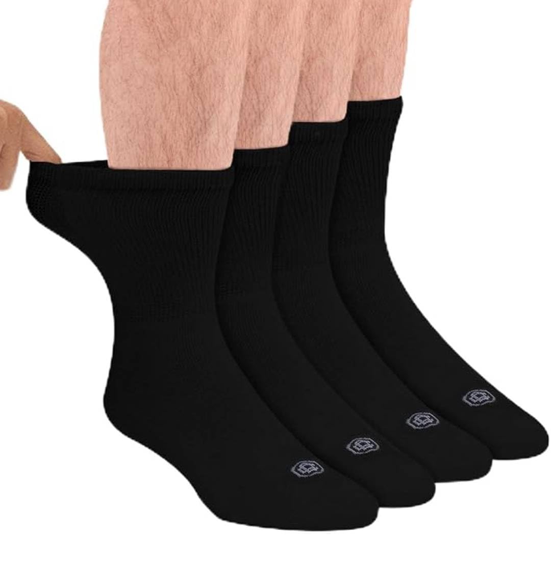 Doctor's Choice Diabetic Socks for Men, Seamless Crew Socks with Non-Binding Top, Provides Extra Comfort for Gout, 4-Pairs, Blac
