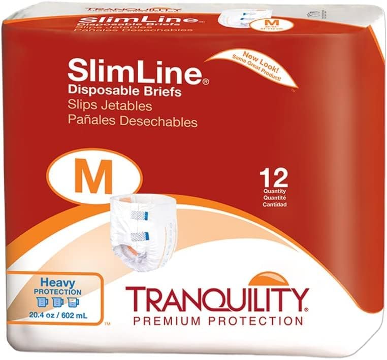 Tranquility Slimline Original Adult Disposable Brief, Adult Medium, Incontinence Care with a Slimmer Fit, Peach Mat Core & Kufgu