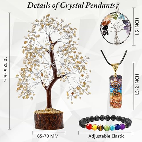 Citrine Crystal Tree of Life Healing Crystal Trees for Home & Office Decoration, Handmade Gem Money Bonsai Trees for Positive En