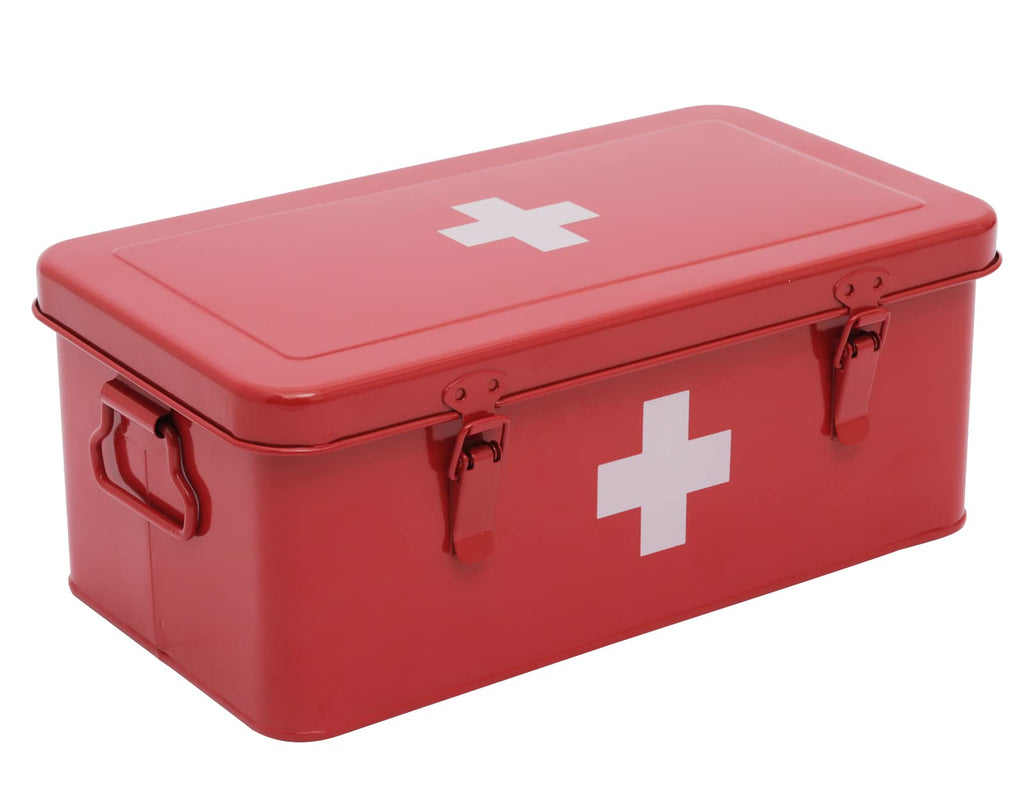 Xbopetda First Aid Medicine Box, First Aid Kit Supplies Bin, Metal Medicine Storage Tin, First Aid Empty Box with Safety Lock fo