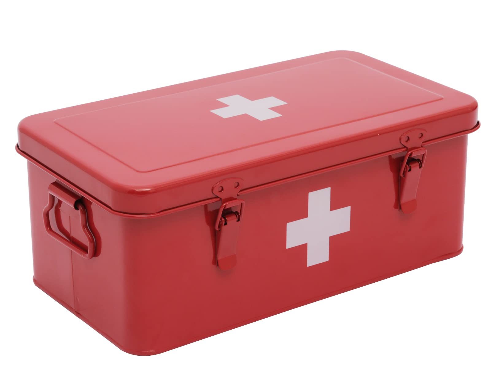 Xbopetda First Aid Medicine Box, First Aid Kit Supplies Bin, Metal Medicine Storage Tin, First Aid Empty Box with Safety Lock fo