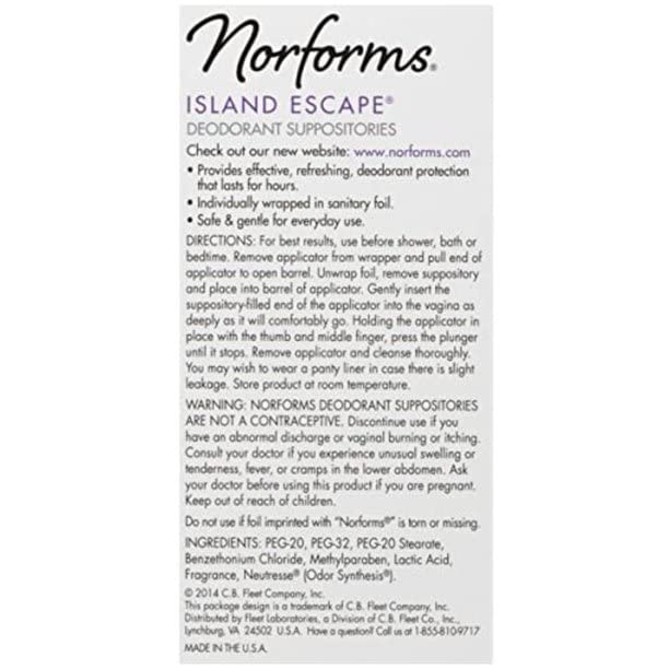 NORFORMS Feminine Deodorant Suppositories-Island Escape-12 ct, 2 pk