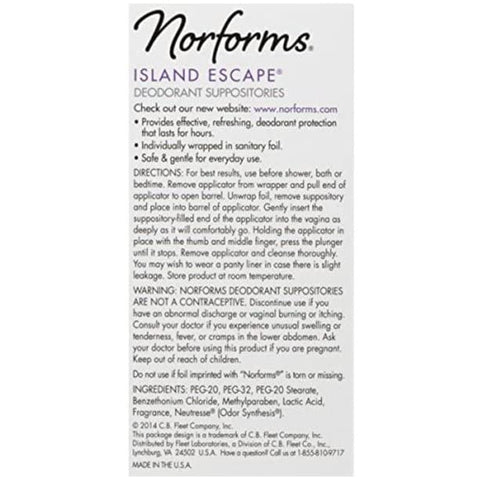 NORFORMS Feminine Deodorant Suppositories-Island Escape-12 ct, 2 pk