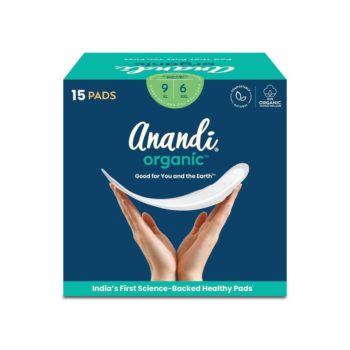 Anandi Sanitary Pads For Women 6 Xxl & 9 Xl Pads | Biodegradable Organic Pads With Disposal Pouch | Certified ~100% Compostable