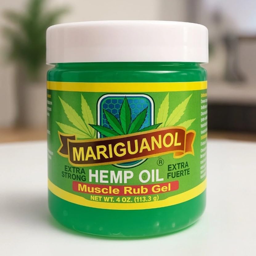 Mariguanol Extra Strong Muscle Rub Gel with Hemp Oil 4 Oz. - Alleviates Aches, Muscle Stiffness, & Improves Joint Mobility - Net