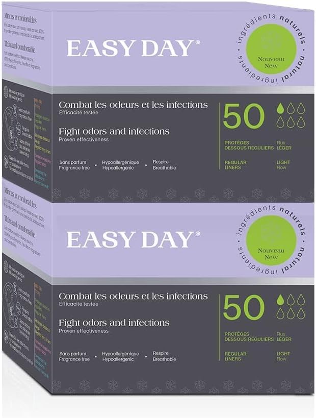 EASYDAY Regular Style Panty Liners for Women, Unscented, Odor Free, Specially Designed for Sensitive Skin, Breathable,100 Count 